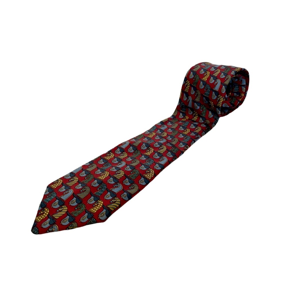 Charles Tyrwhitt Tie Mens Red Blue Horse Equestrian Made in England Necktie Silk